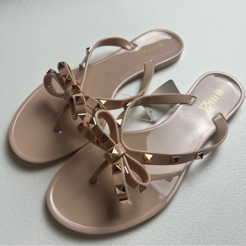 Rouge Women’s Jelly Flip-flop Studded Bow Thong Sandals